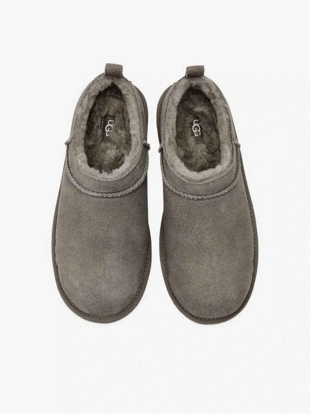 Ugg Kids classic micro Grey Suede Sheepskin Lined Slip-On Slippers shoes mules